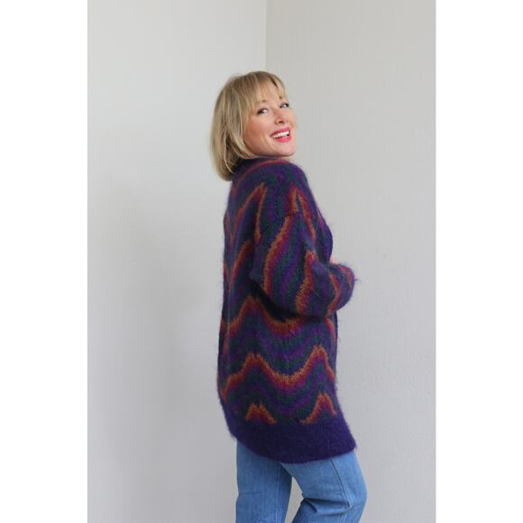 1990's Vintage Fuzzy Mohair Oversized Cardigan ~ Women's XS SM MD ~ Long Sweater - Picture 10 of 10
